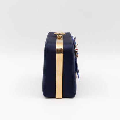 Charming Dragonfly Clutch Blue Satin