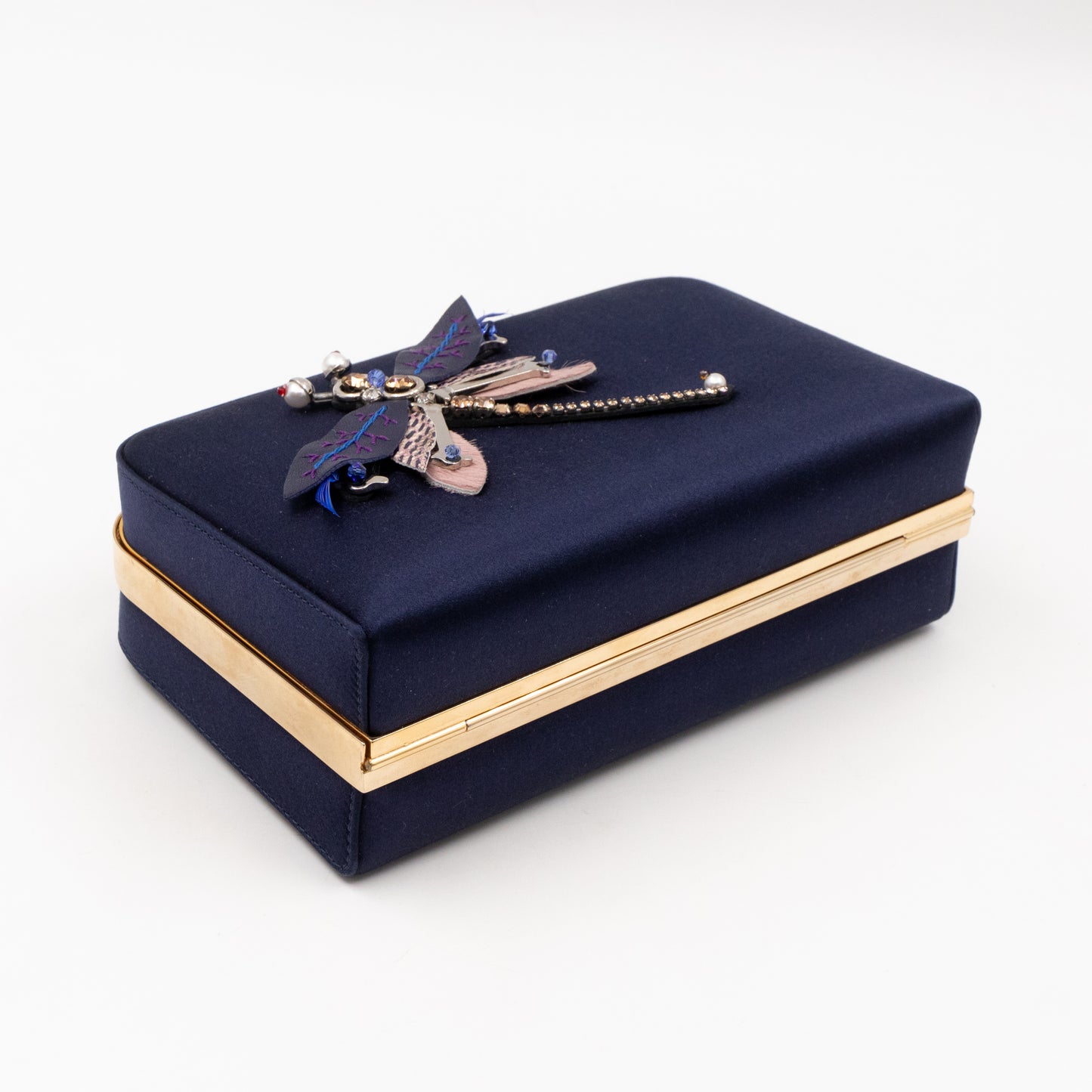 Charming Dragonfly Clutch Blue Satin