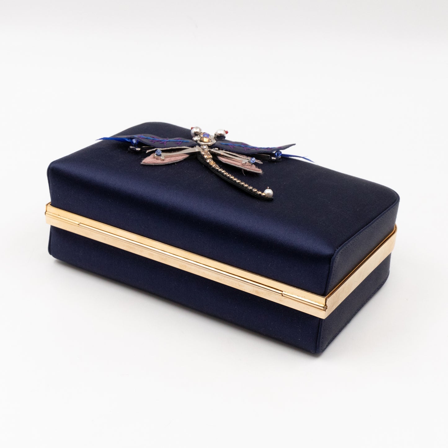 Charming Dragonfly Clutch Blue Satin