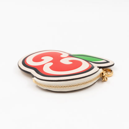 Apple Coin Purse White & Red Leather