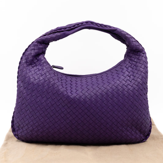 Veneta Hobo Bag Small Intrecciato Purple Leather