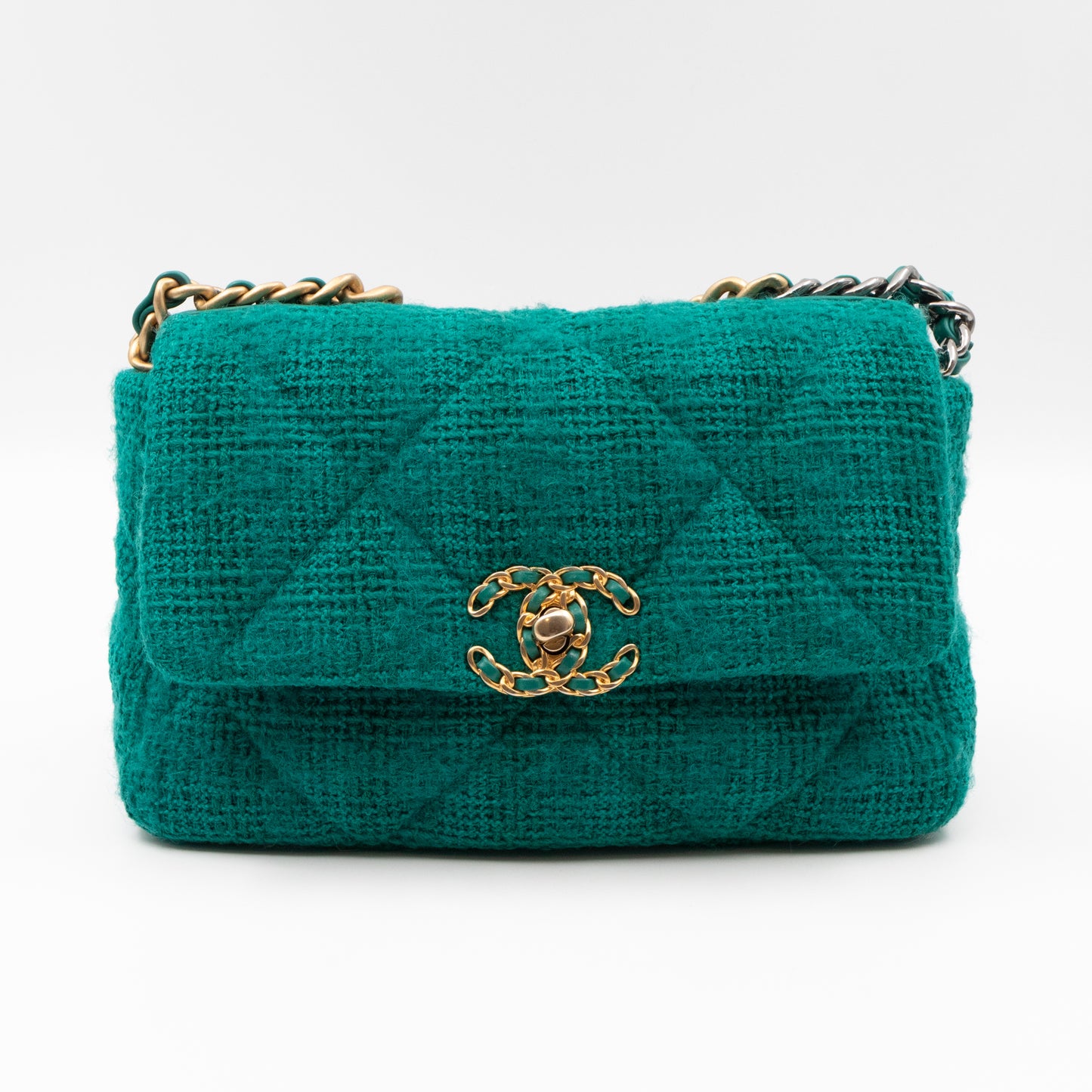 Chanel 19 Small Turquoise Tweed