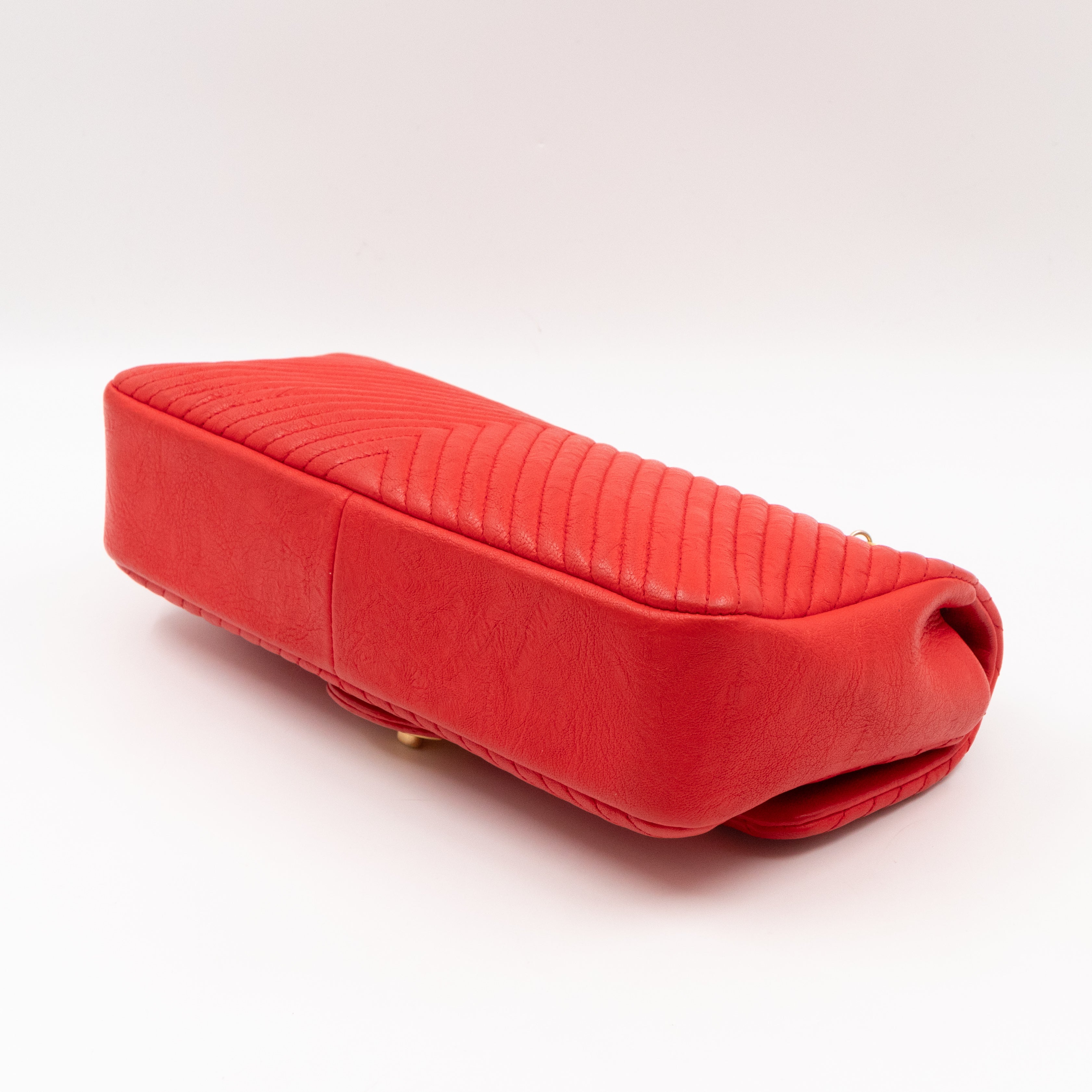 Medallion Charm Flap Bag Medium Red Chevron Calfskin Leather