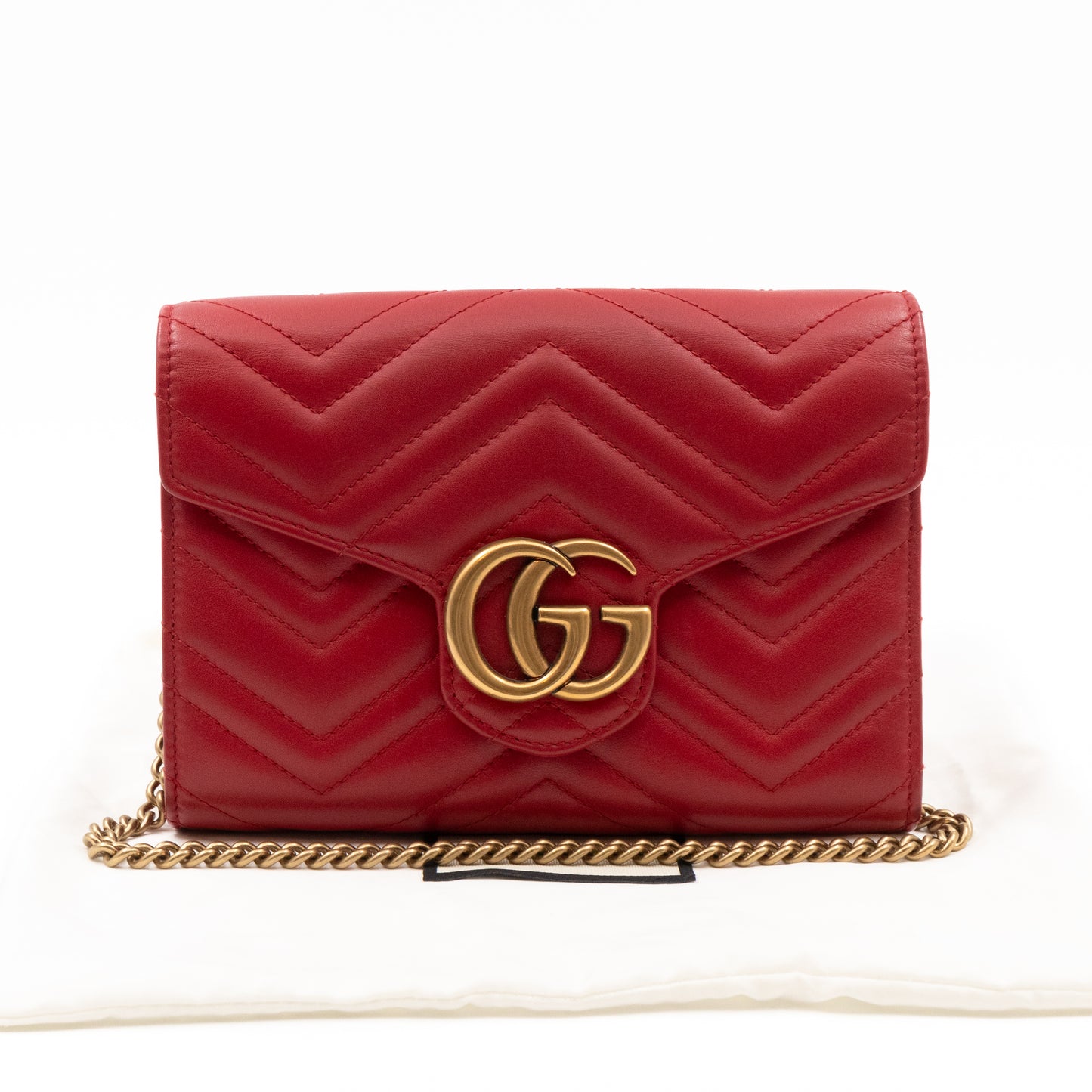 GG Marmont Matelasse Chain Wallet Red Leather