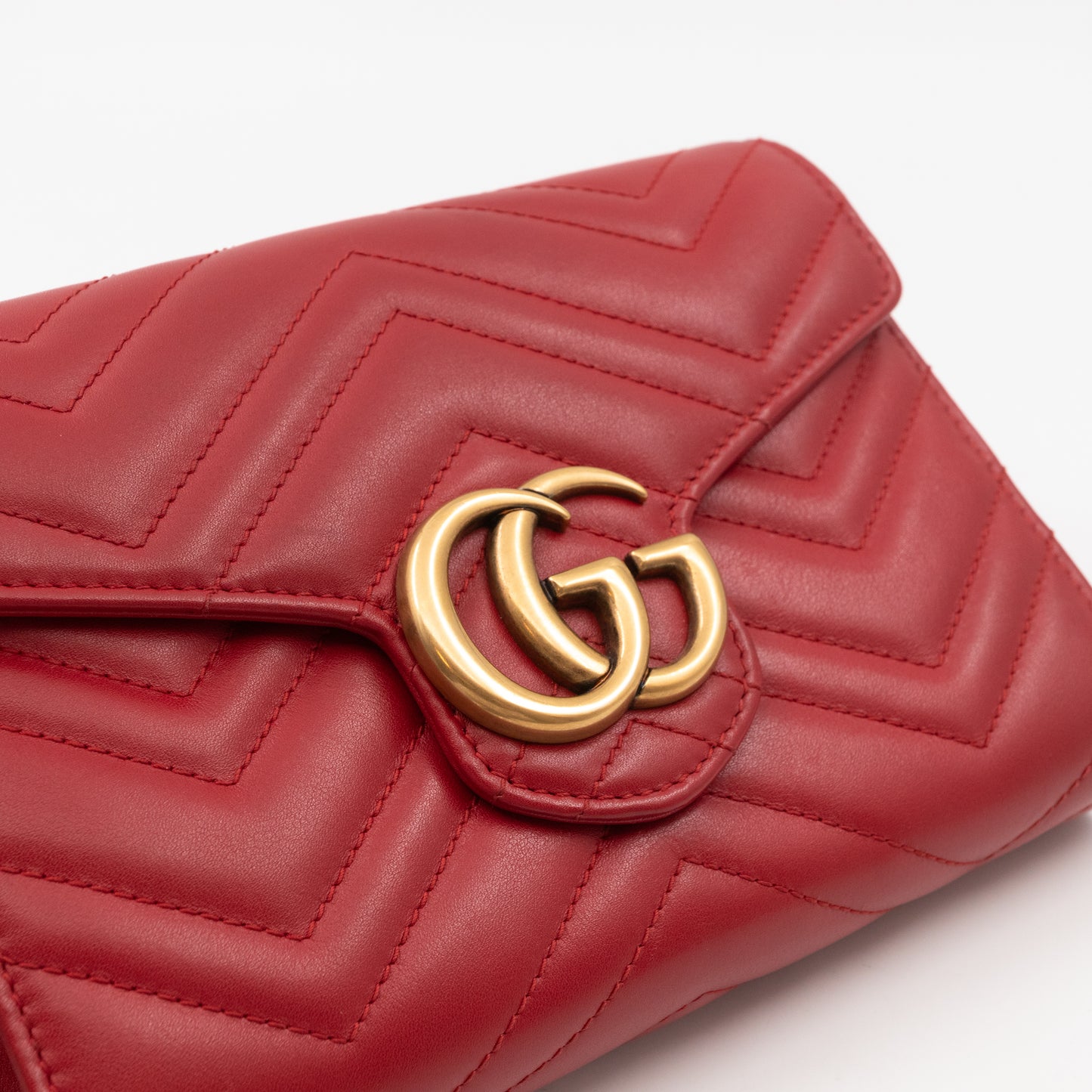 GG Marmont Matelasse Chain Wallet Red Leather