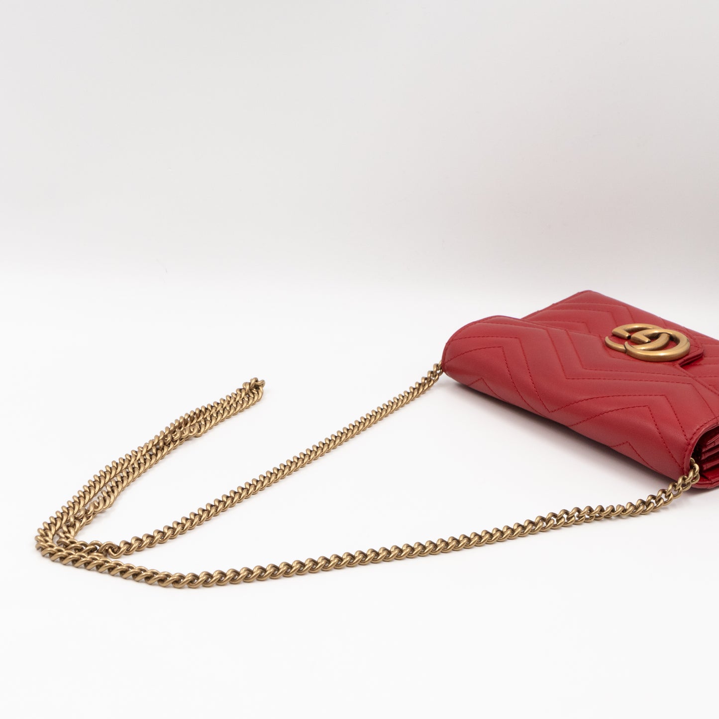 GG Marmont Matelasse Chain Wallet Red Leather