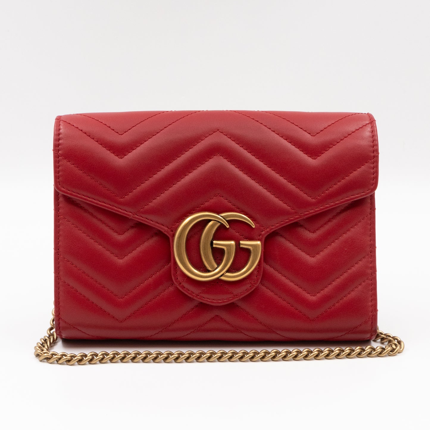 GG Marmont Matelasse Chain Wallet Red Leather