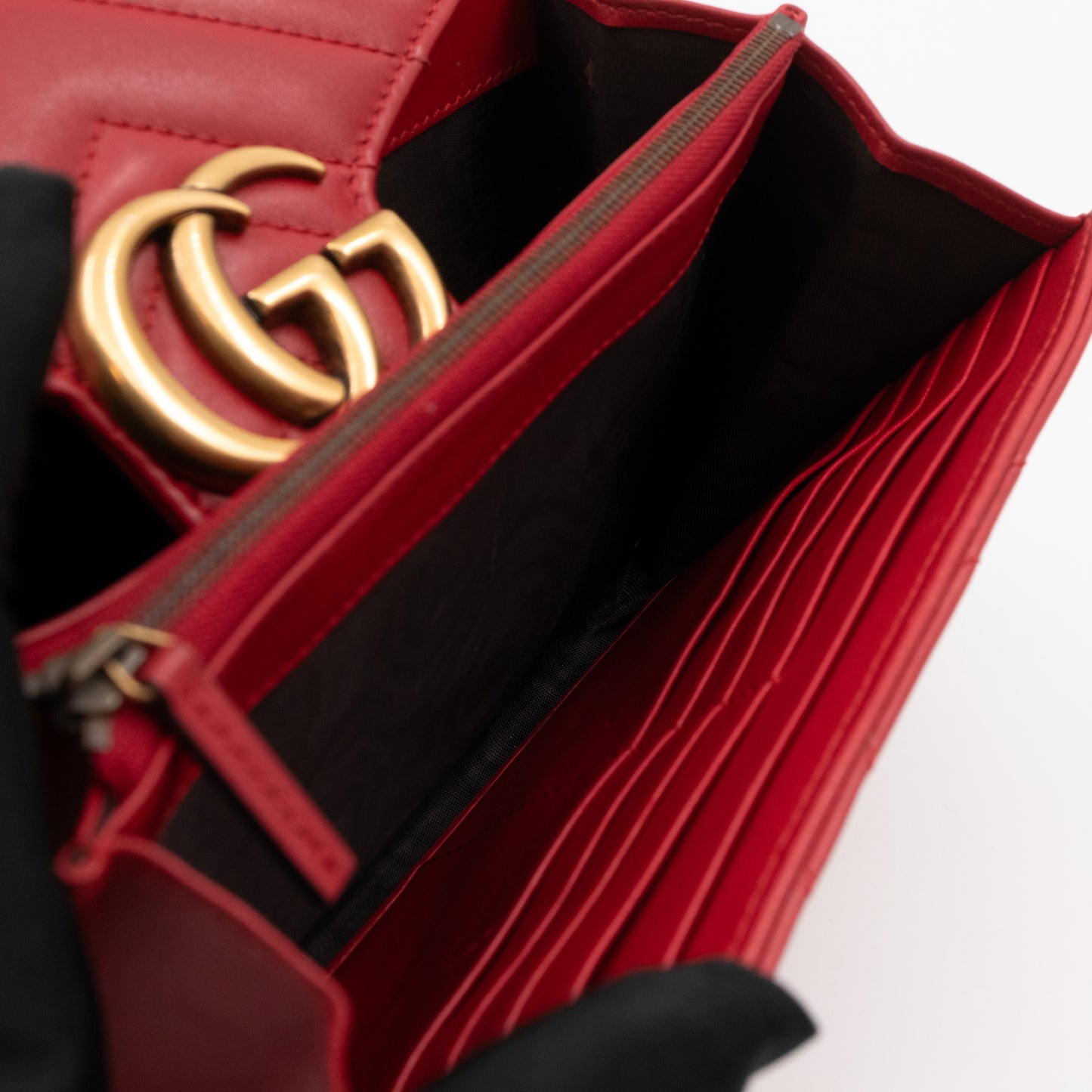 GG Marmont Matelasse Chain Wallet Red Leather