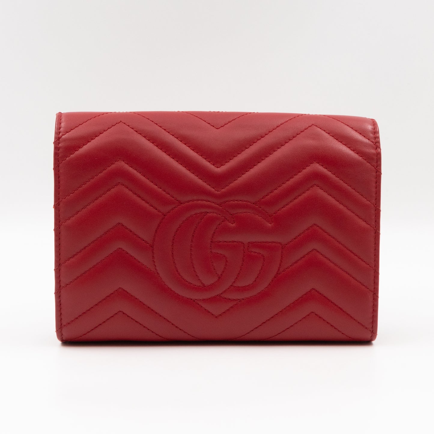 GG Marmont Matelasse Chain Wallet Red Leather