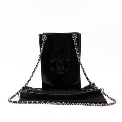 CC Phone Holder Crossbody Bag Black Patent Leather