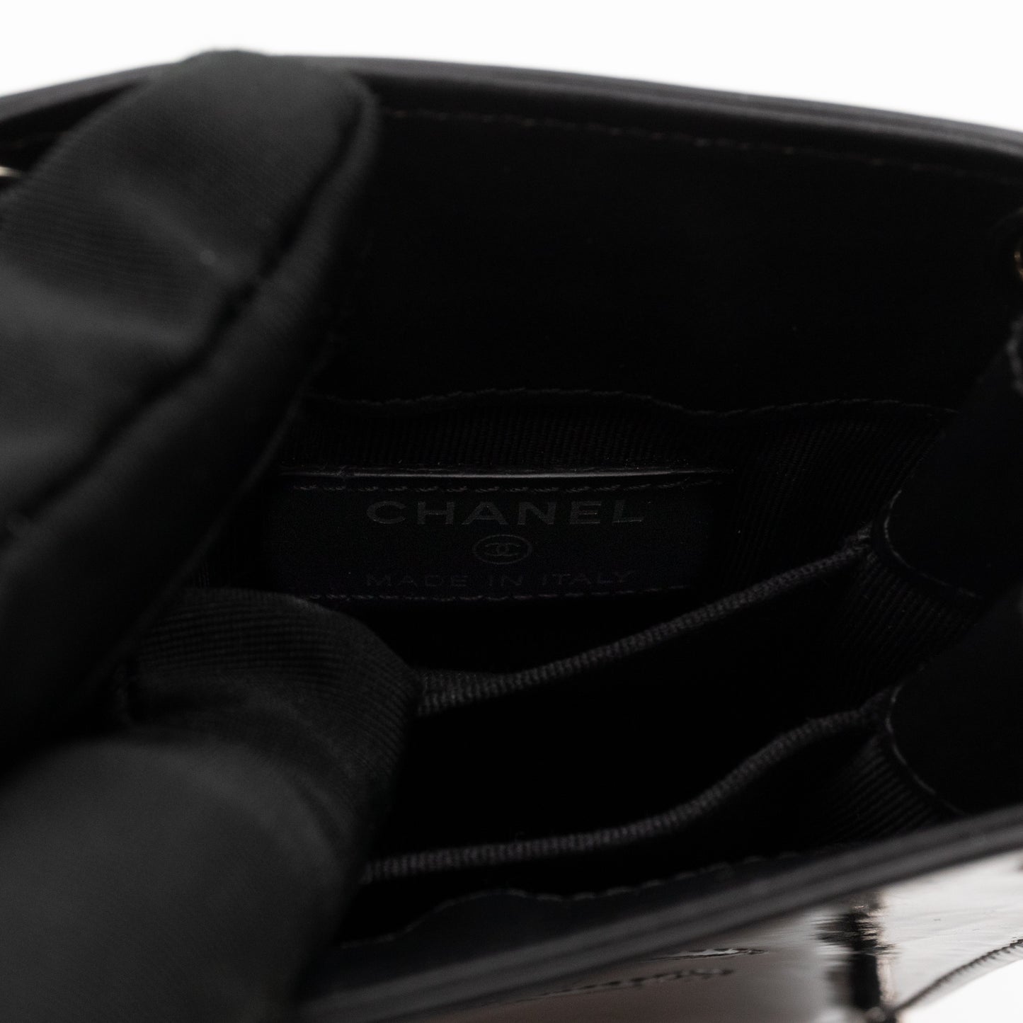 CC Phone Holder Crossbody Bag Black Patent Leather