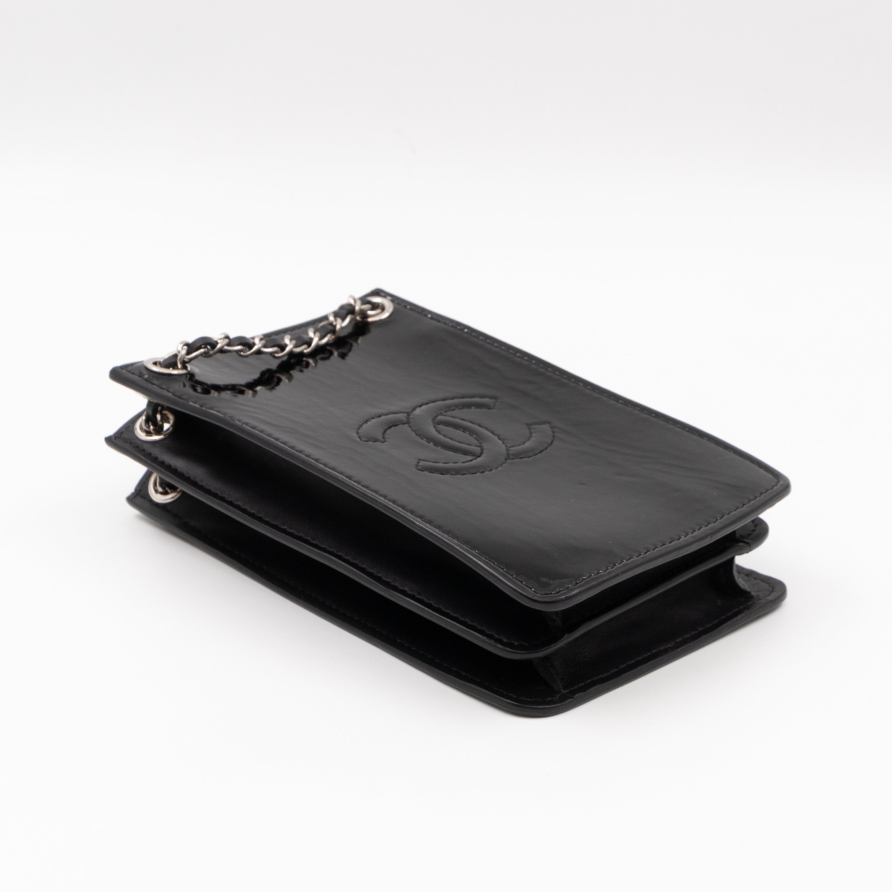 CC Phone Holder Crossbody Bag Black Patent Leather