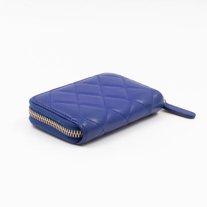 Zip Coin Purse Blue Lambskin Leather