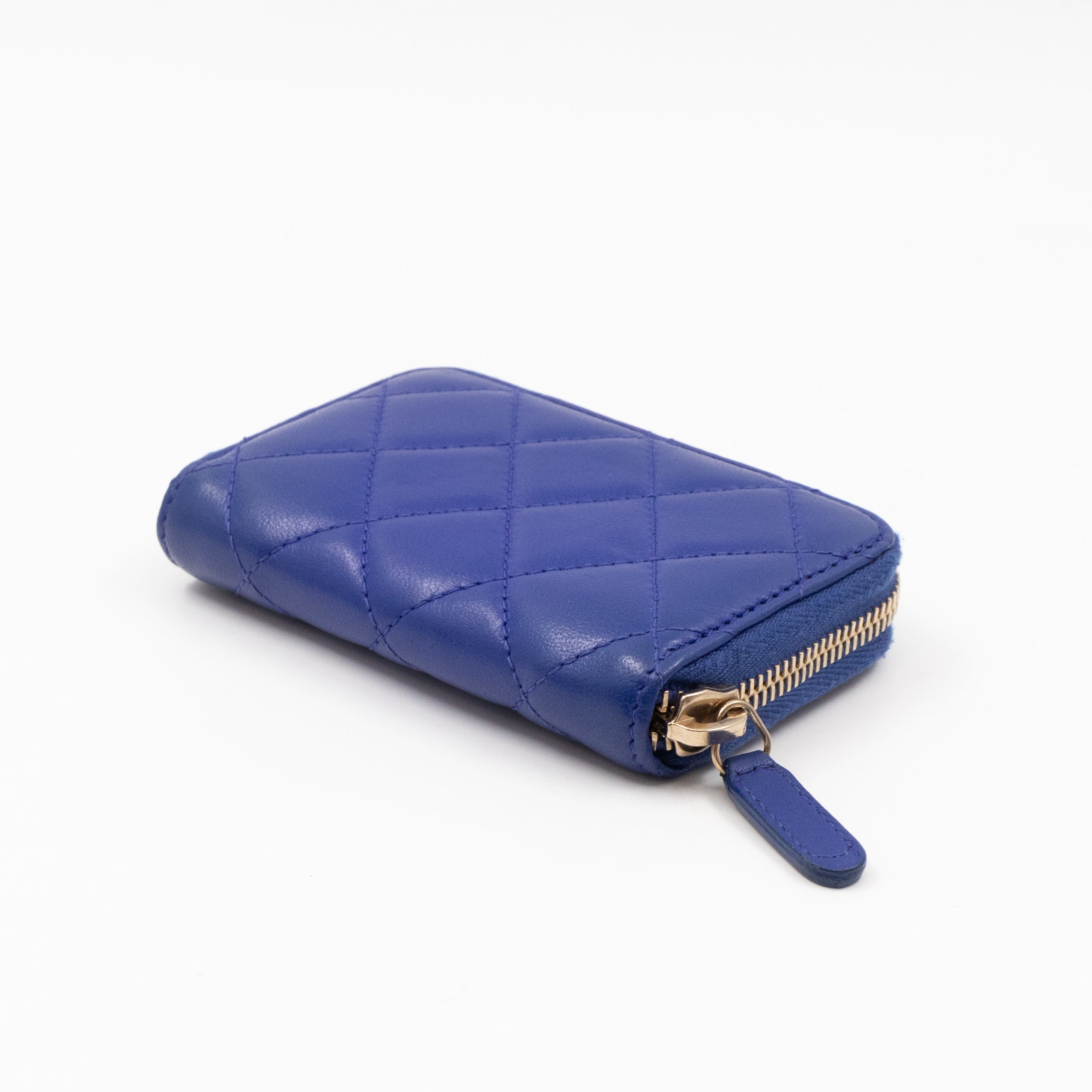 Zip Coin Purse Blue Lambskin Leather