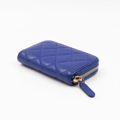 Zip Coin Purse Blue Lambskin Leather