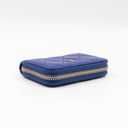 Zip Coin Purse Blue Lambskin Leather