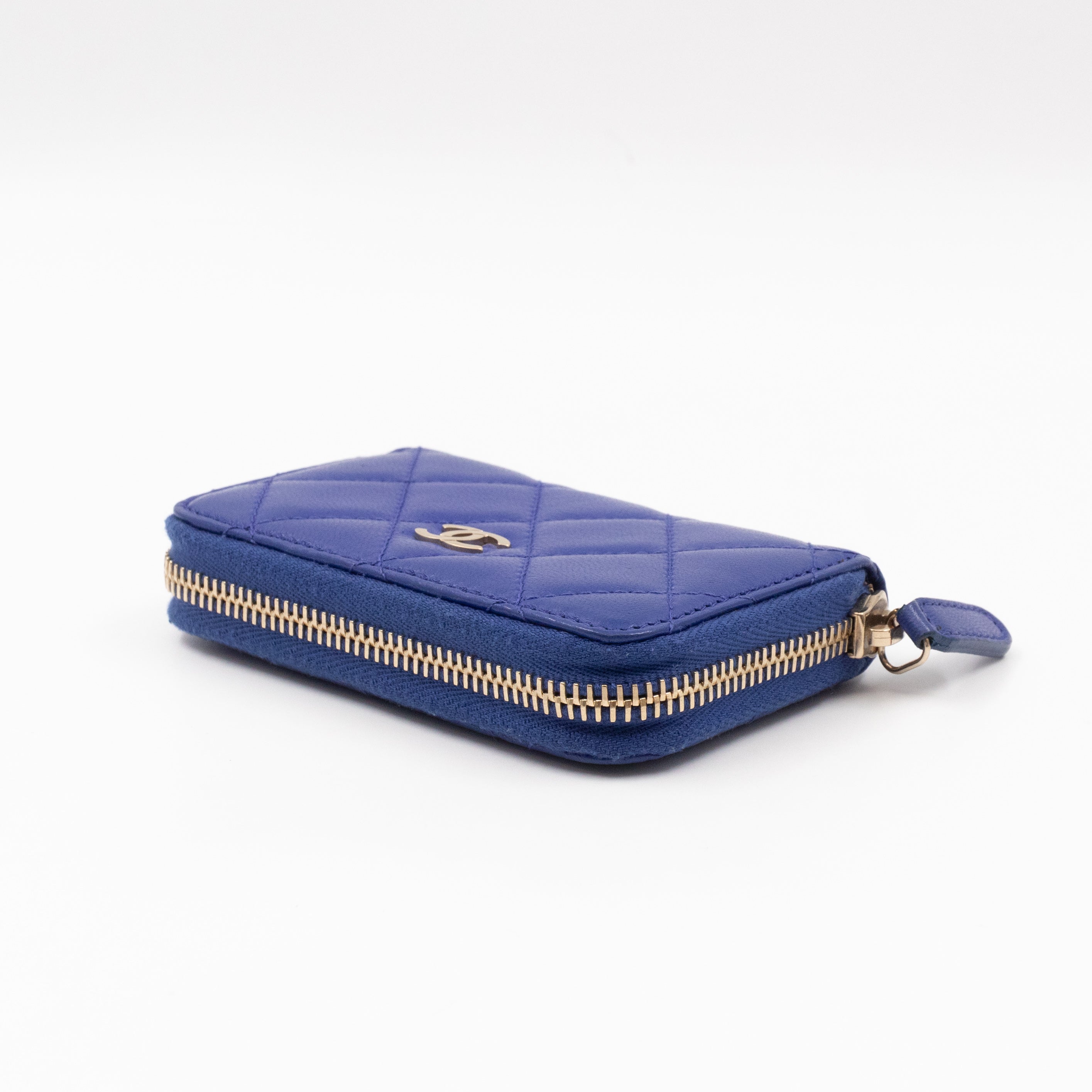 Zip Coin Purse Blue Lambskin Leather