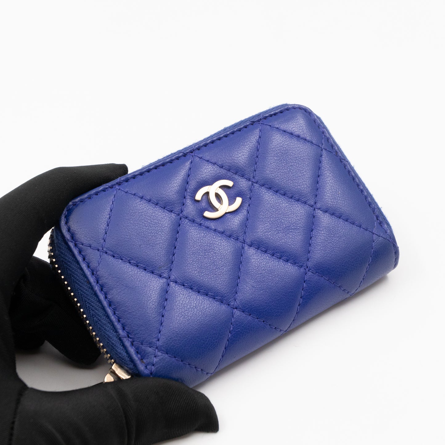 Zip Coin Purse Blue Lambskin Leather