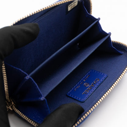 Zip Coin Purse Blue Lambskin Leather