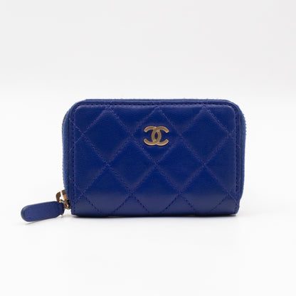 Zip Coin Purse Blue Lambskin Leather