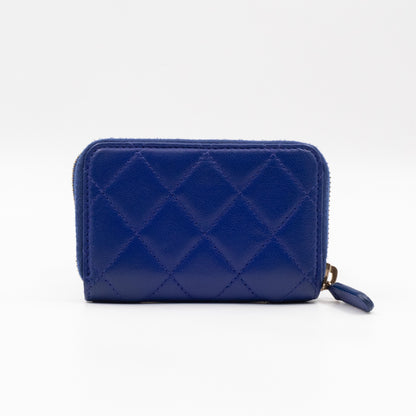 Zip Coin Purse Blue Lambskin Leather