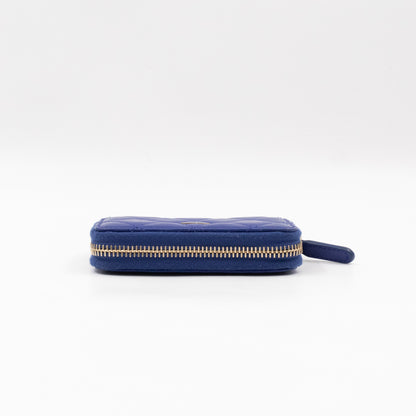 Zip Coin Purse Blue Lambskin Leather