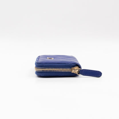 Zip Coin Purse Blue Lambskin Leather