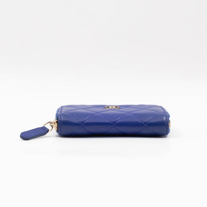 Zip Coin Purse Blue Lambskin Leather