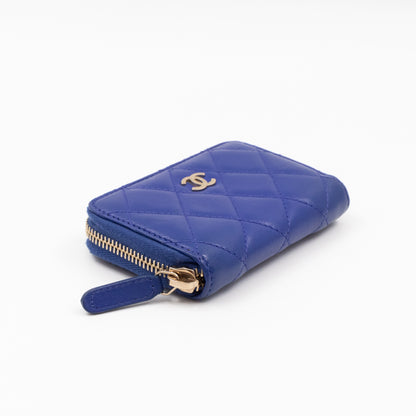 Zip Coin Purse Blue Lambskin Leather