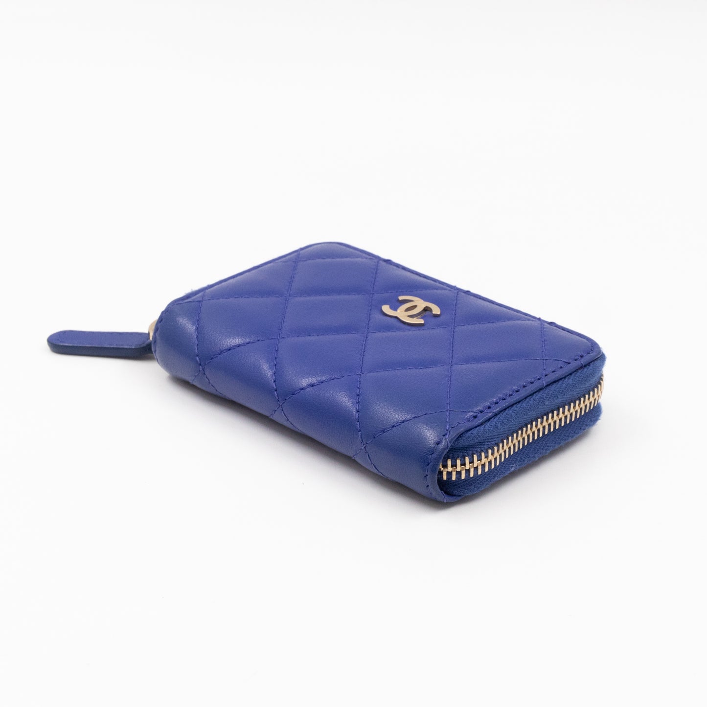 Zip Coin Purse Blue Lambskin Leather