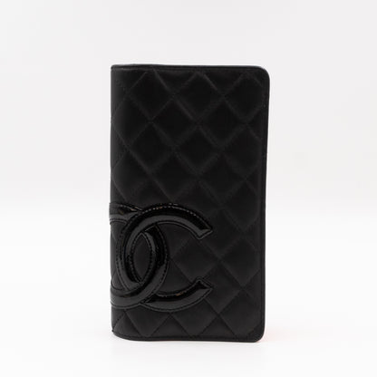 Cambon Ligne Long Wallet Black Lambskin Leather Pink