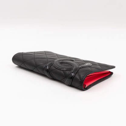 Cambon Ligne Long Wallet Black Lambskin Leather Pink