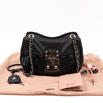 Coffer Chain Shoulder Bag Black Leather