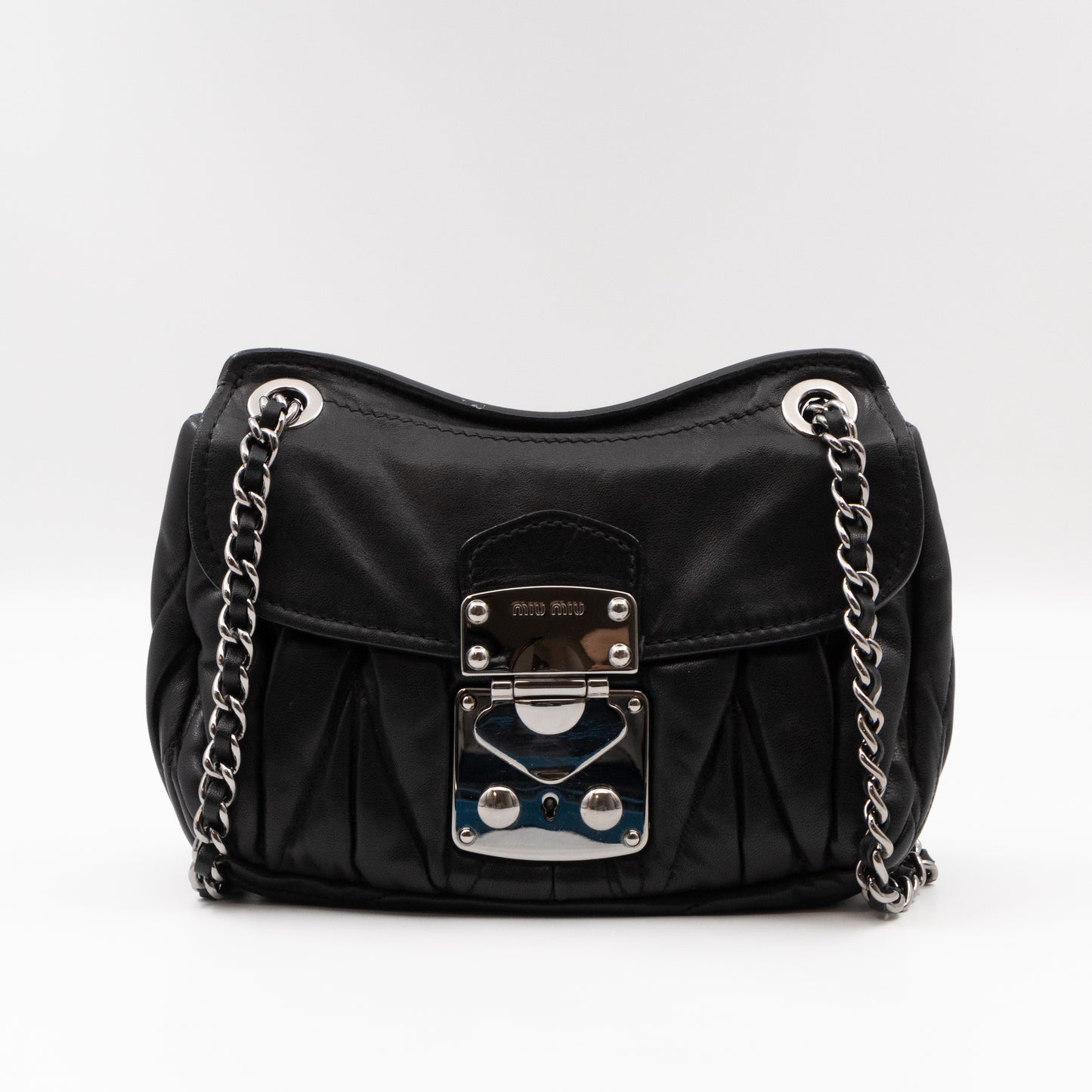 Coffer Chain Shoulder Bag Black Leather