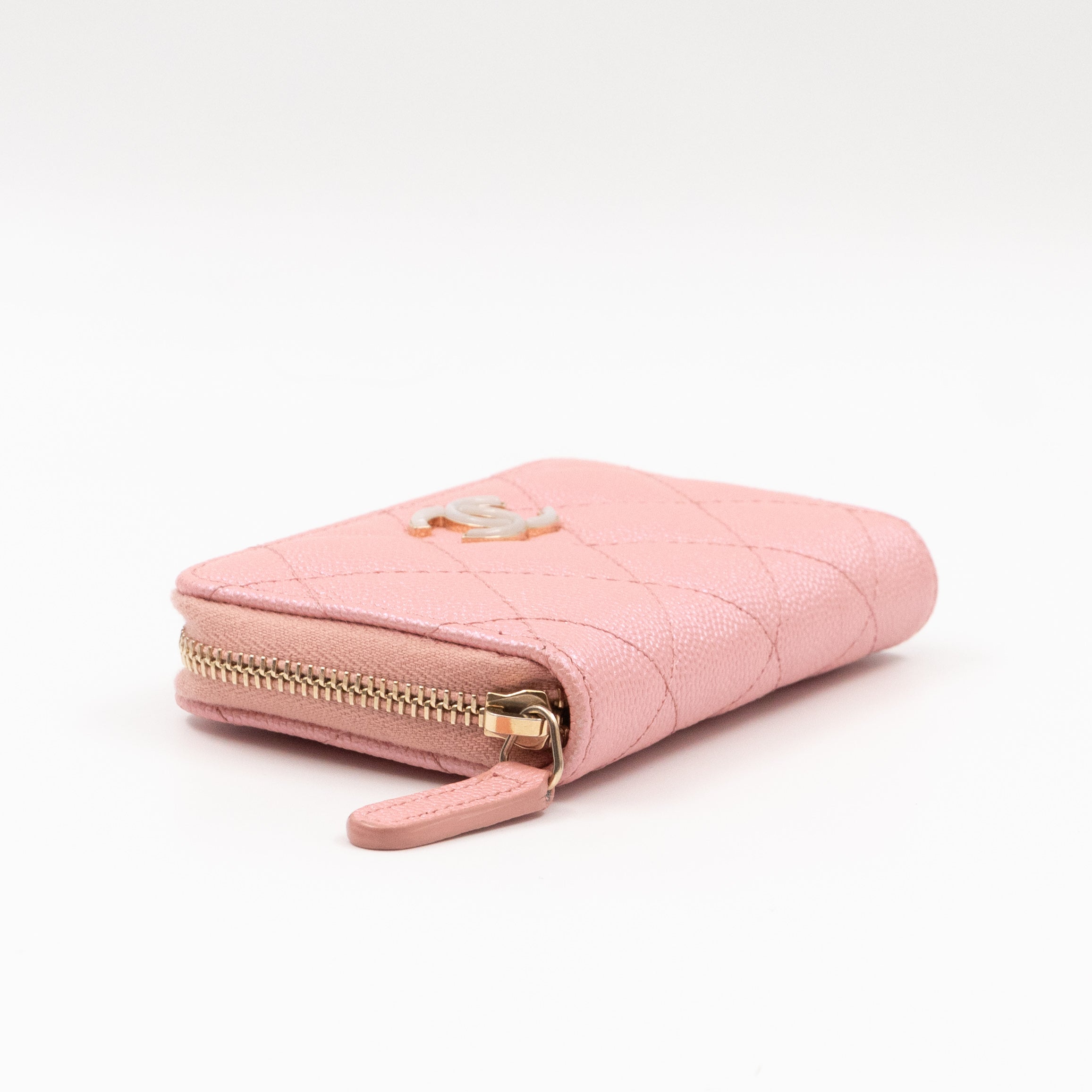 Zip Around Coin Purse Pearl Pink Caviar Leather