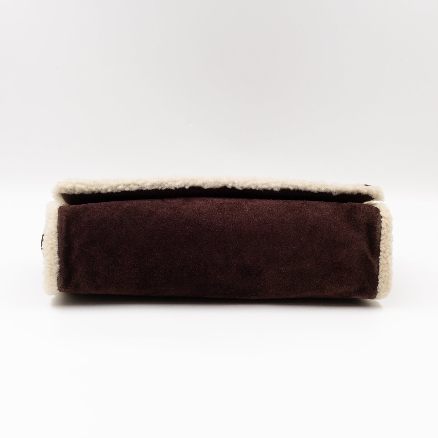 Flap Shoulder Bag Brown Suede White Shearling Gold