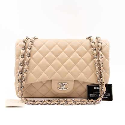 Classic Single Flap Jumbo Beige Leather