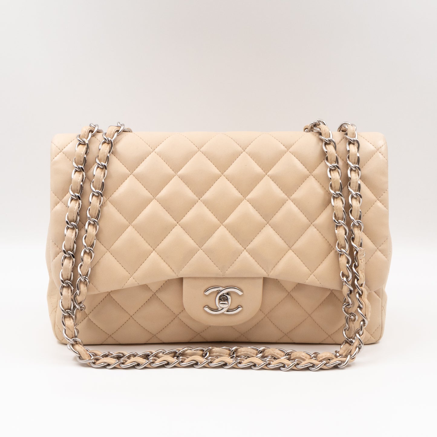 Classic Single Flap Jumbo Beige Leather