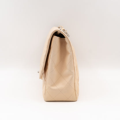 Classic Single Flap Jumbo Beige Leather