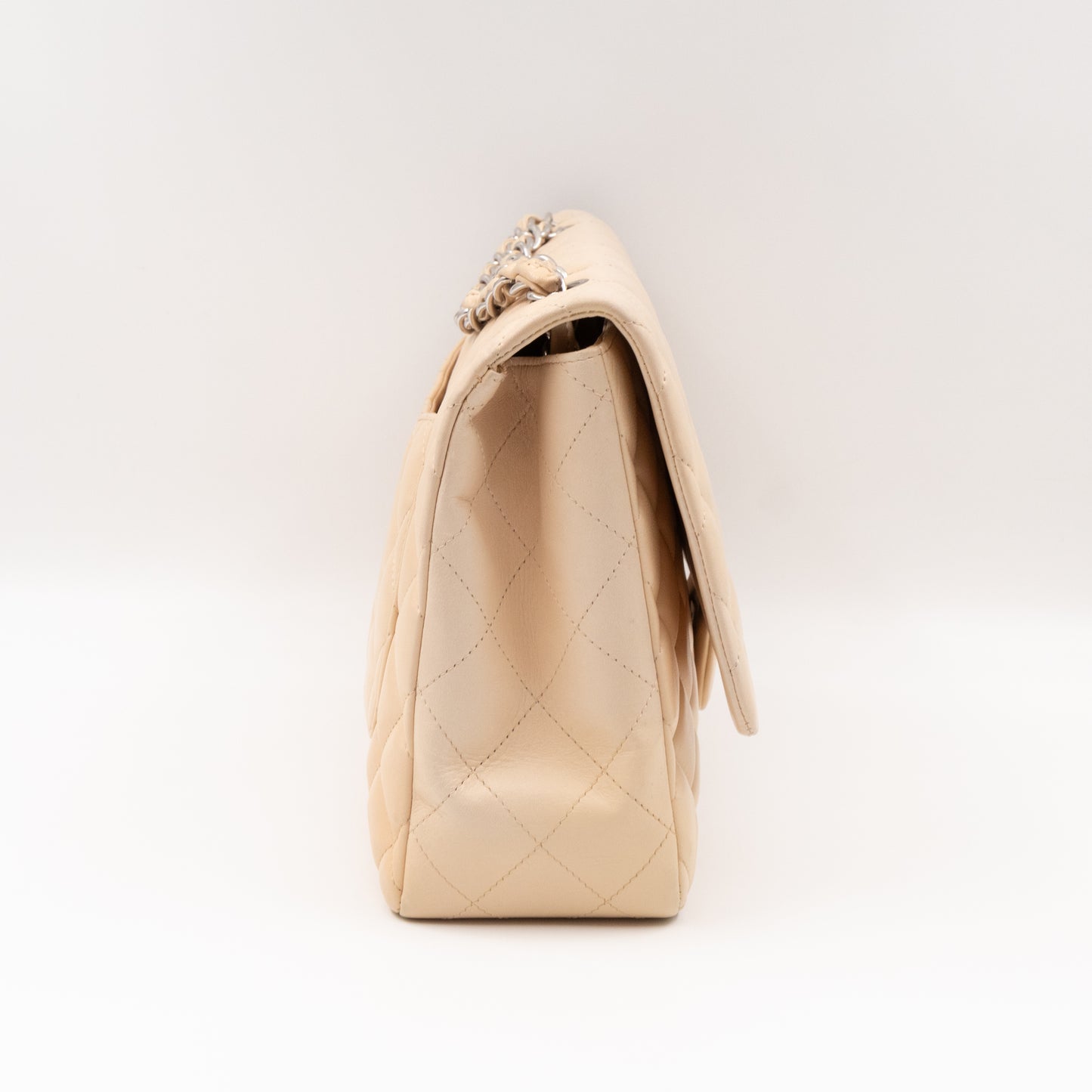 Classic Single Flap Jumbo Beige Leather