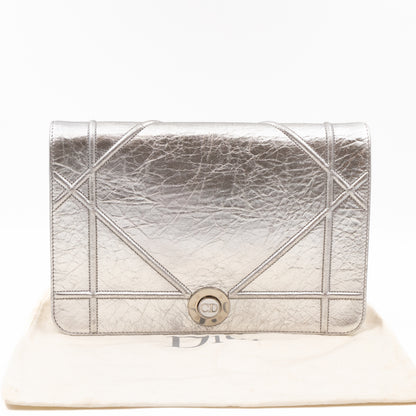 Diorama Clutch Metallic Silver Calfskin Leather