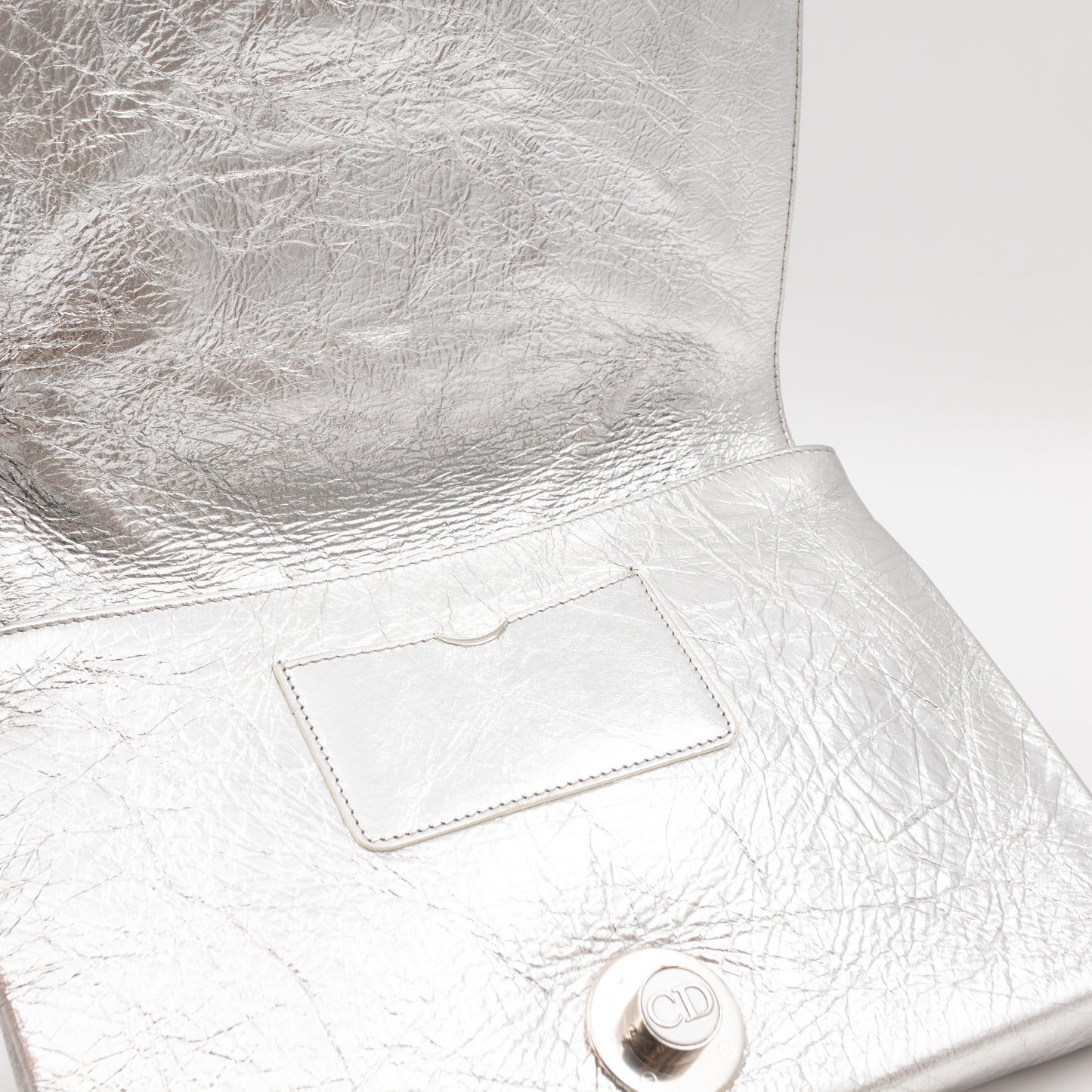 Diorama Clutch Metallic Silver Calfskin Leather