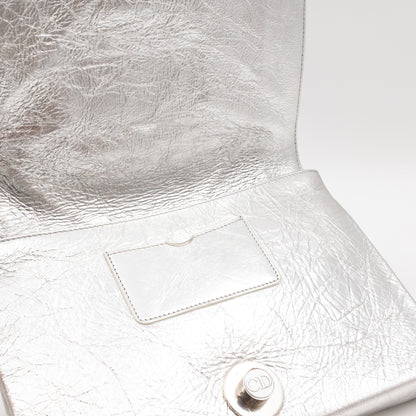 Diorama Clutch Metallic Silver Calfskin Leather