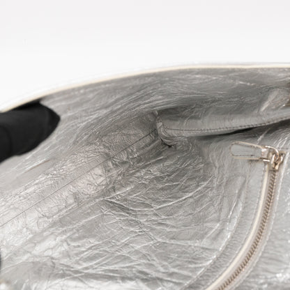 Diorama Clutch Metallic Silver Calfskin Leather