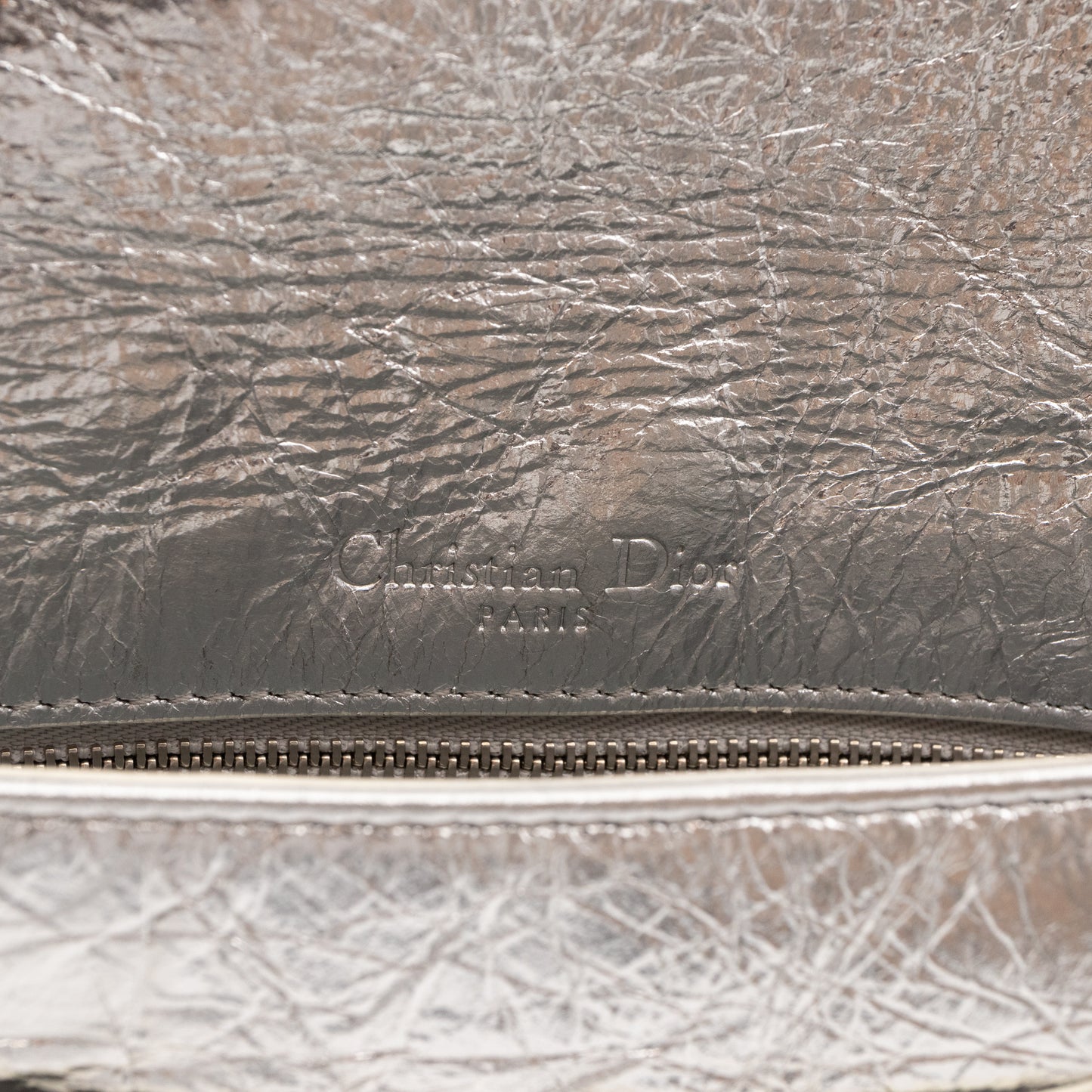 Diorama Clutch Metallic Silver Calfskin Leather