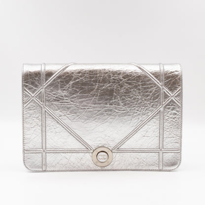 Diorama Clutch Metallic Silver Calfskin Leather