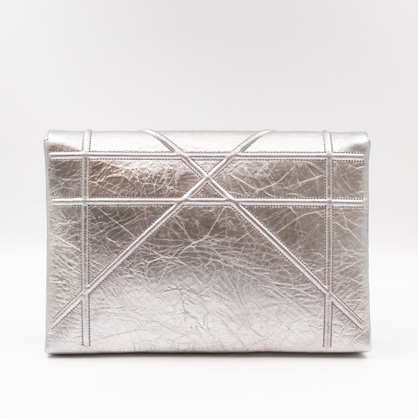 Diorama Clutch Metallic Silver Calfskin Leather