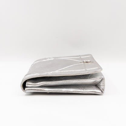 Diorama Clutch Metallic Silver Calfskin Leather