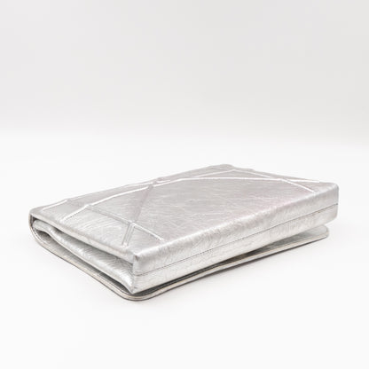 Diorama Clutch Metallic Silver Calfskin Leather