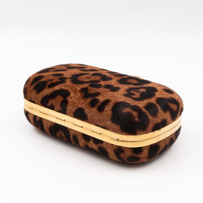 Skull Box Clutch Calf Hair Leopard Print Haircalf